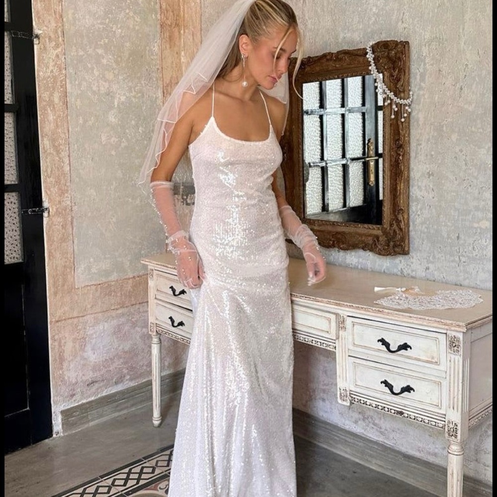 Stunning White Sequin Bridal Dress